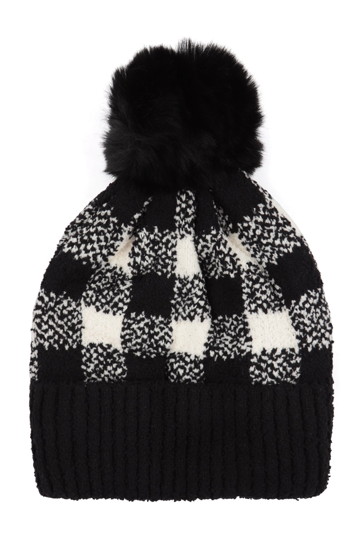 Pack of 6 Black Buffalo Plaid Double Knit Beanies for Stylish Headwear