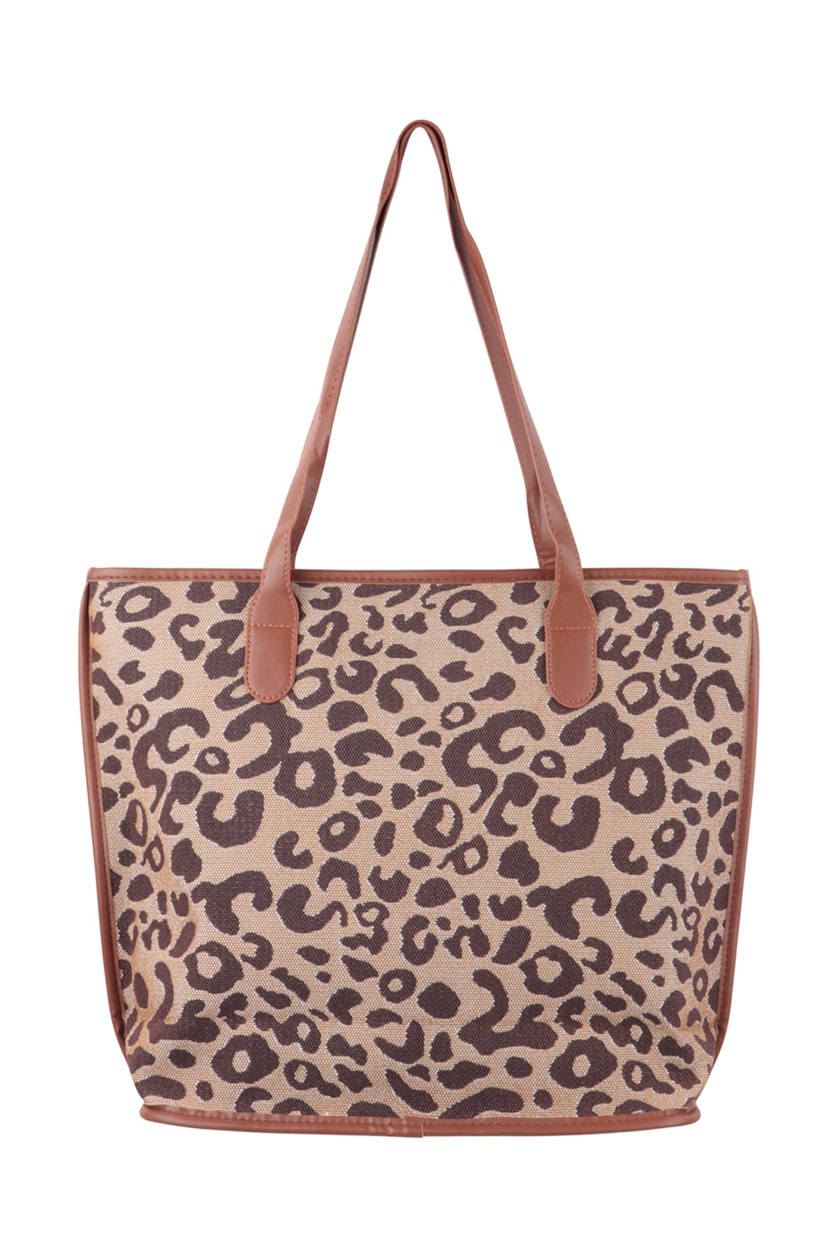 Set of 6 Brown Leopard Print Polyester Tote Bags