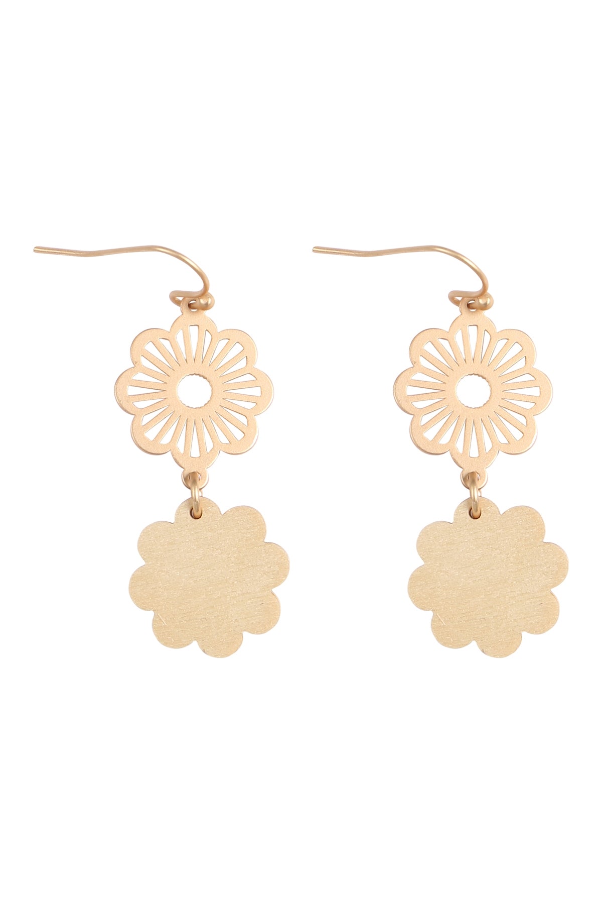 Ivory Flower - Shaped Metal and Wood Drop Fish Hook Earrings - Pack of 6
