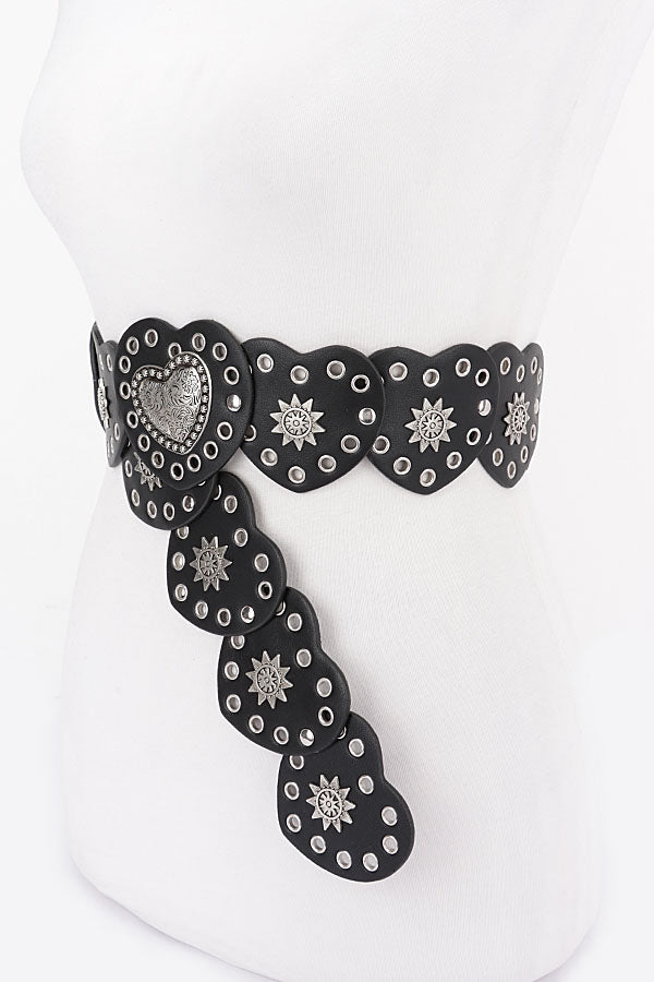 Vintage Faux Leather Heart - Shaped Belt Set of 6, Approx. 2.5' Width, 49' Length