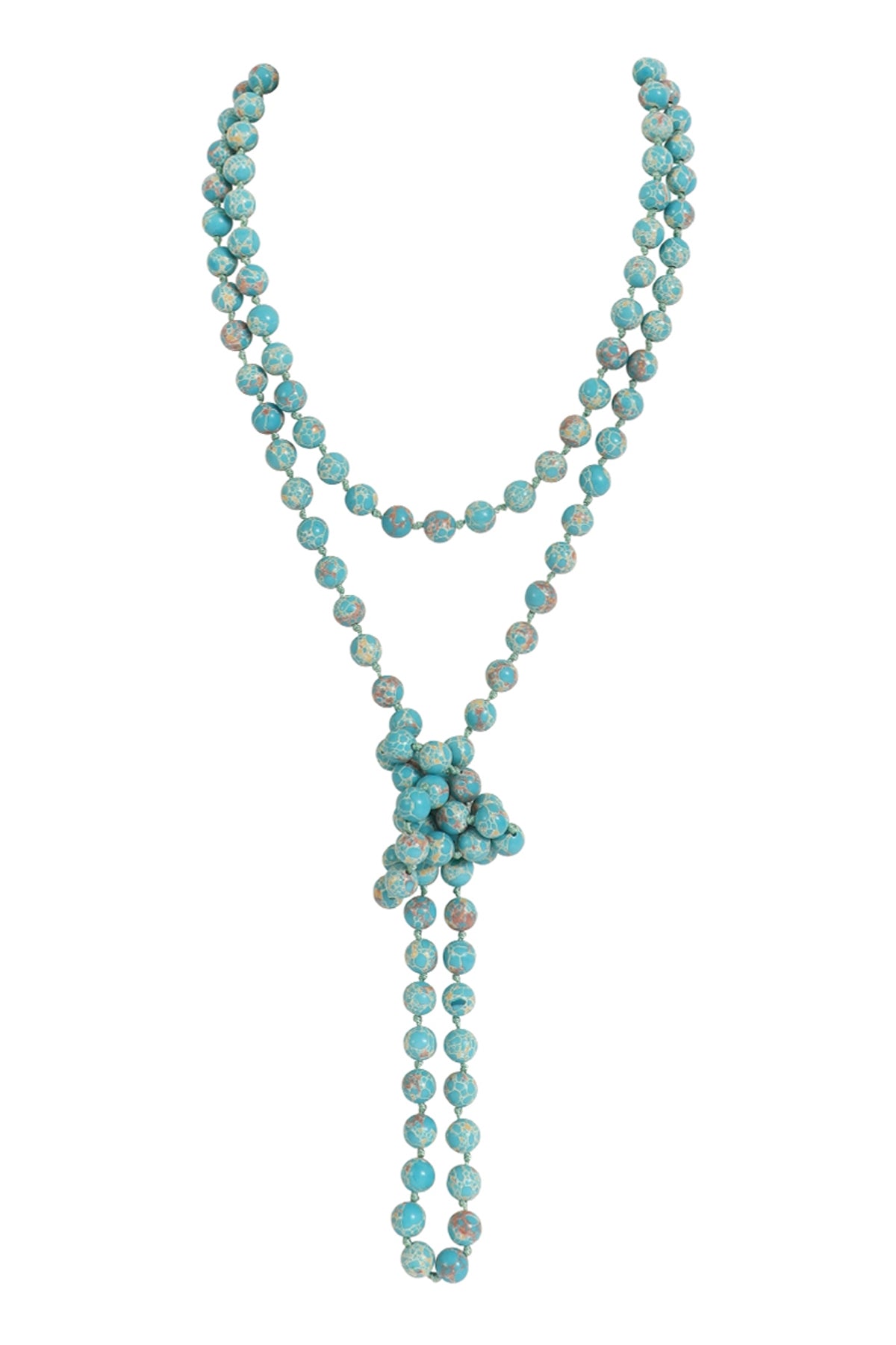 Blue Natural Stone Long Line Knotted Necklaces - Set of 6 Pieces