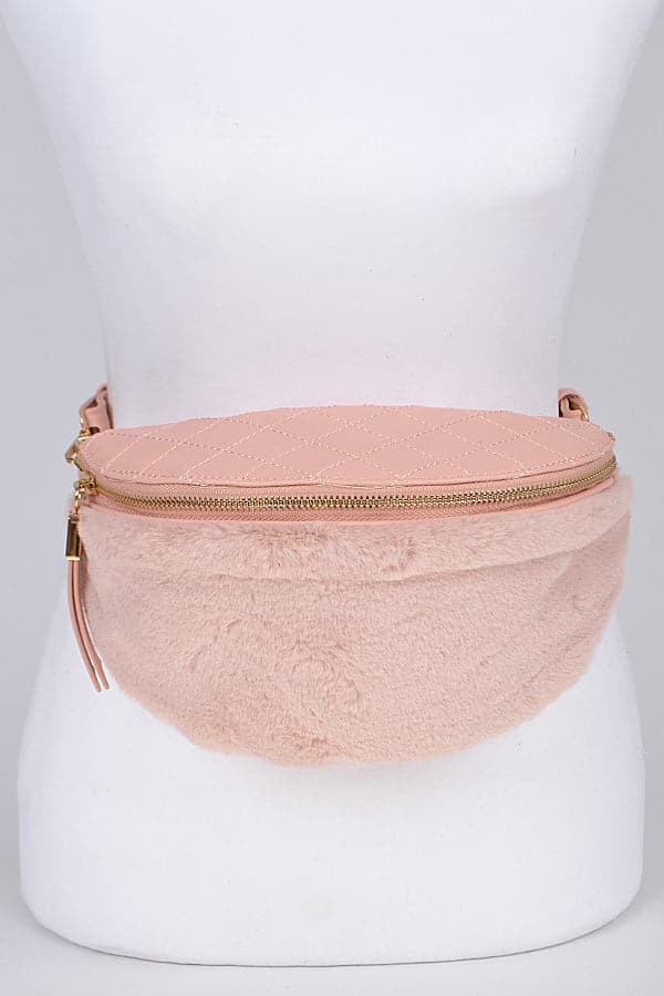Fashionable Pink Faux Fur Fanny Packs - Set of 3