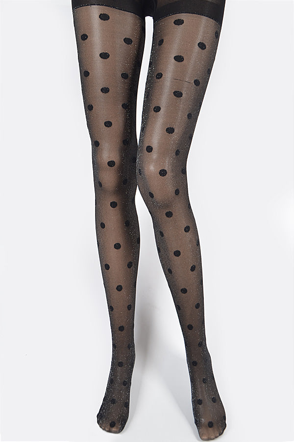 Pack of 6 Dotted Glittered Black Stockings - 5838