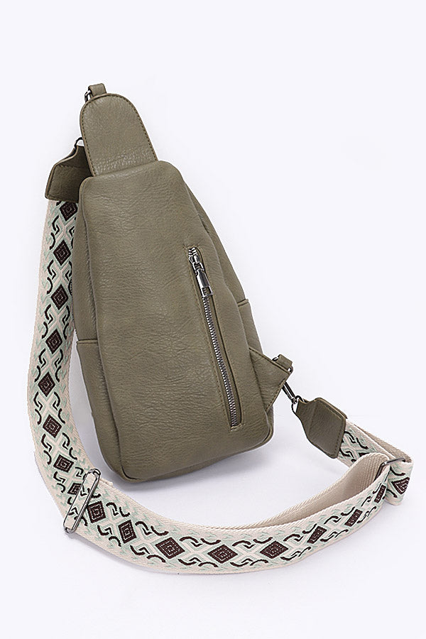 Set of 3 1046 Camel Faux Leather Sling Bags