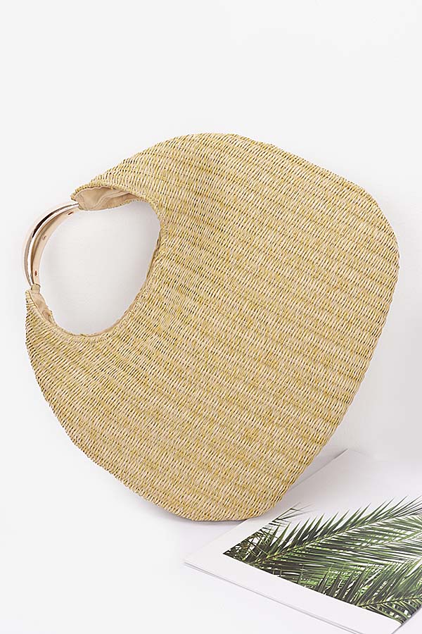 Set of Three 8811 Faux Straw Metal Handle Hobo Bags in Khaki Color