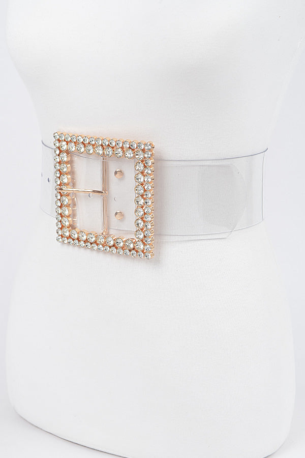 Set of 6 Clear 2938 Multi - Rhinestone Buckle Plus - Size PVC Belts