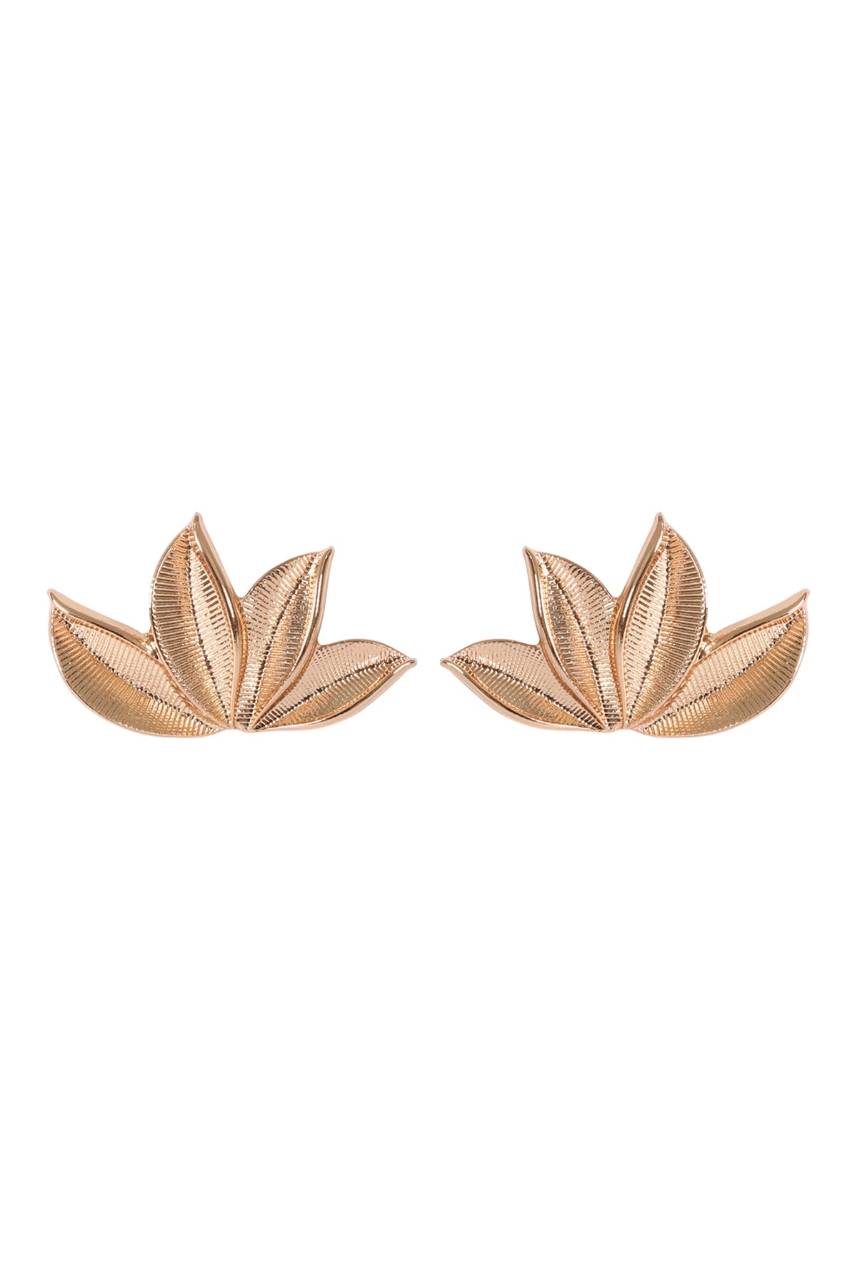 Six - Piece Set of Gold Four - Leaf Fan - Shaped Metal Stud Earrings
