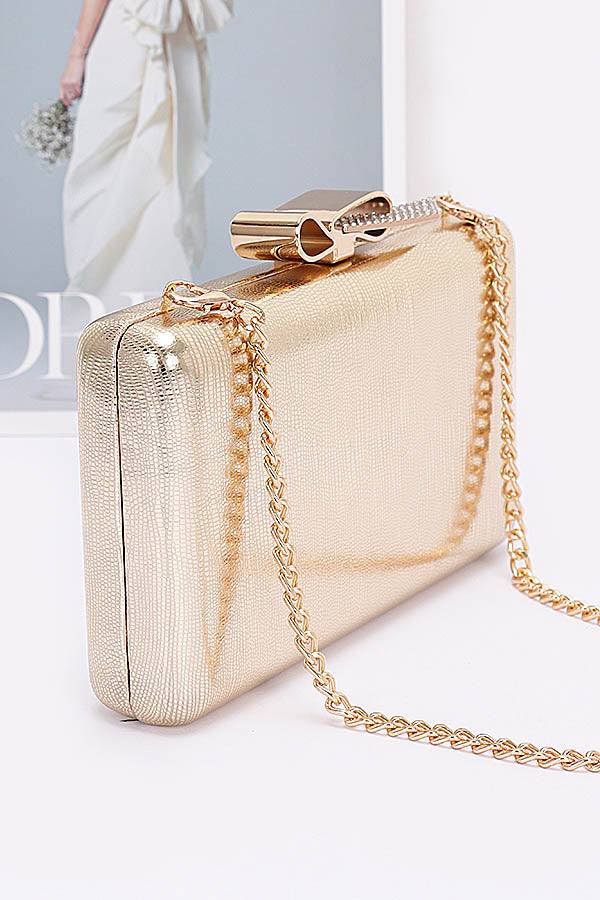 Pack of 3 Premium 9846 Gold Metal Ribbon Top Case Clutches
