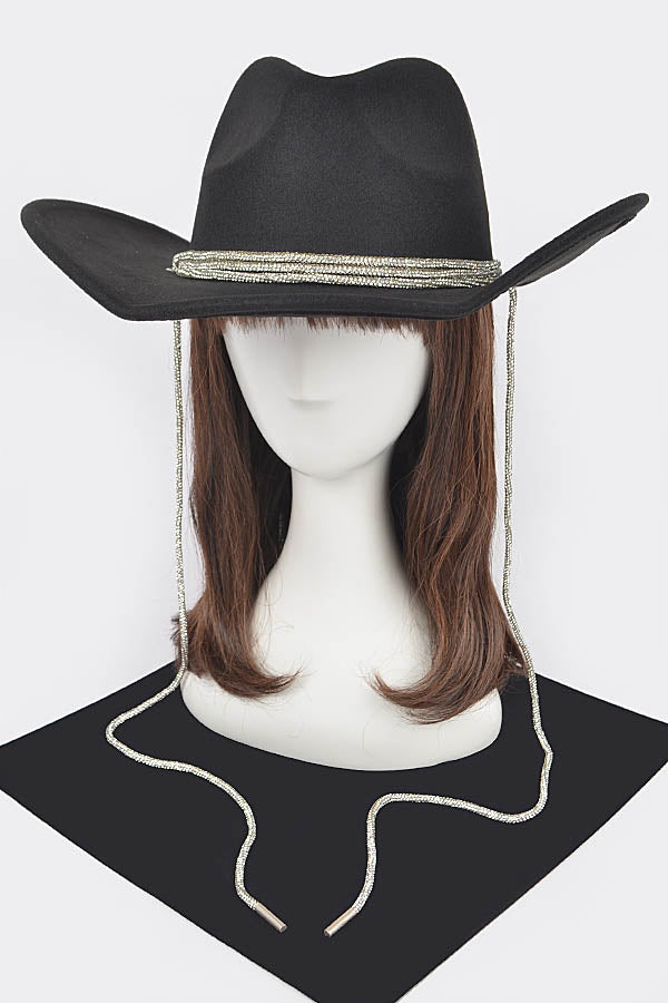 Set of 6 Faux Wool Rhinestone Strap Cowboy Hats in White - Style 9671