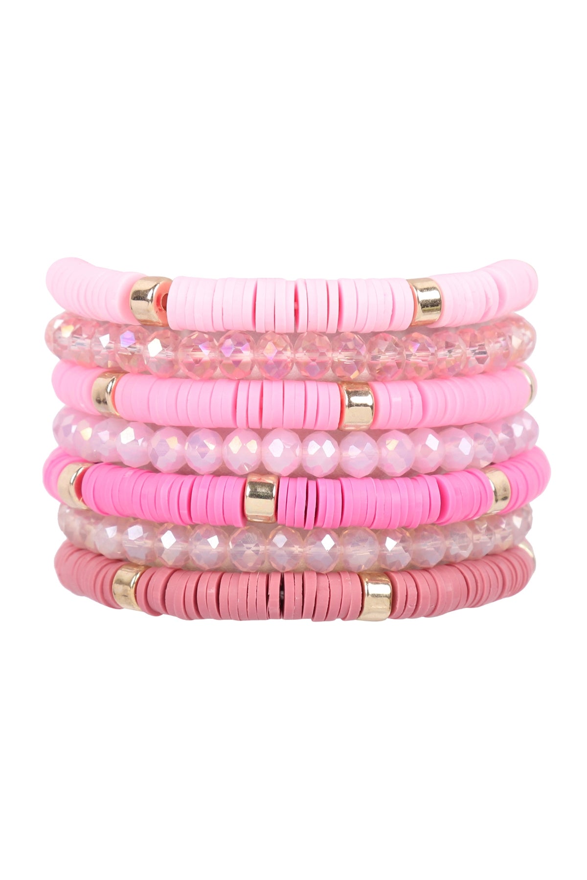 Fashionable Light Pink Multi - Line Ring Beaded Bracelet Set - Pack of Six Pieces