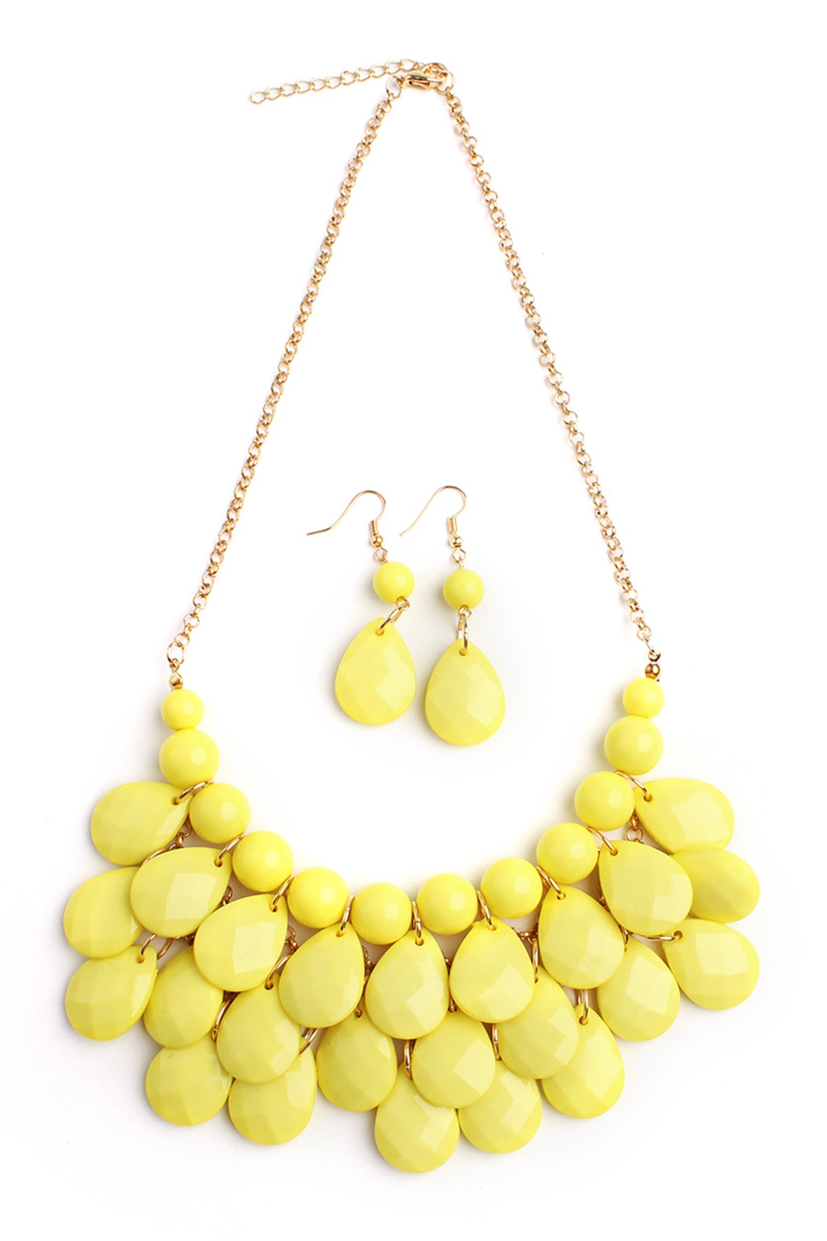 Pack of 6 - Yellow Teardrop Bubble Style Bib Necklace and Earring Sets