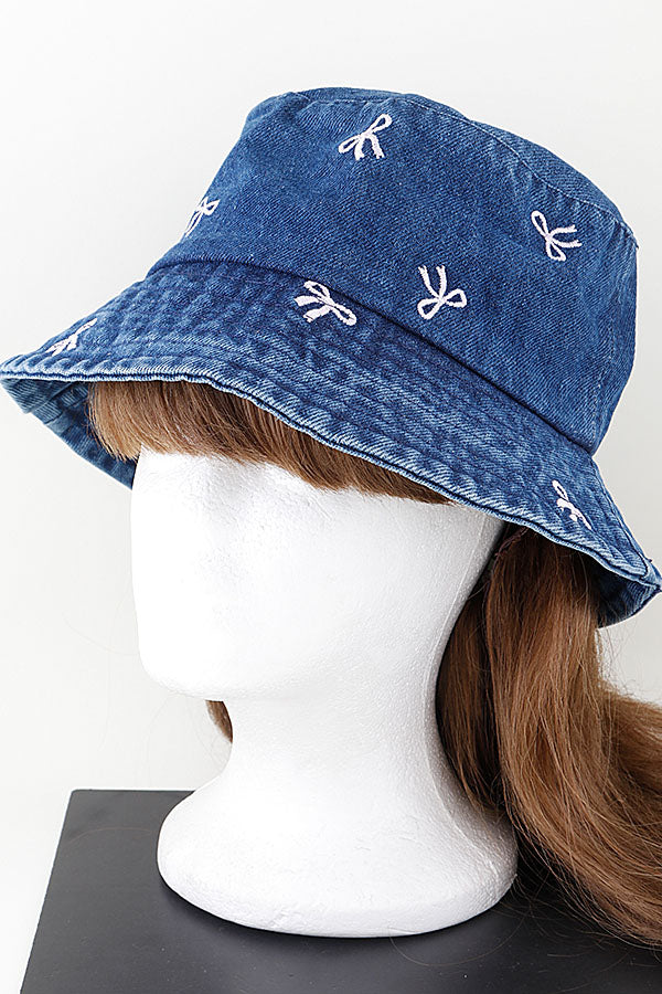 Pack of 6 Dark Blue Multi Ribbon Denim Bucket Hats - 2014 Style