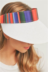 Pack of 6 White Color - Striped Serape Visor Hats