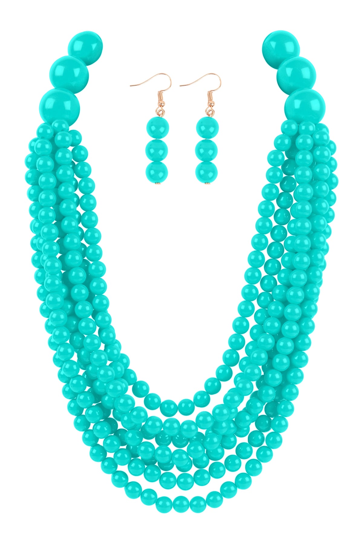 6-Piece Turquoise Round Bead Layered Statement Necklace and Earring Set