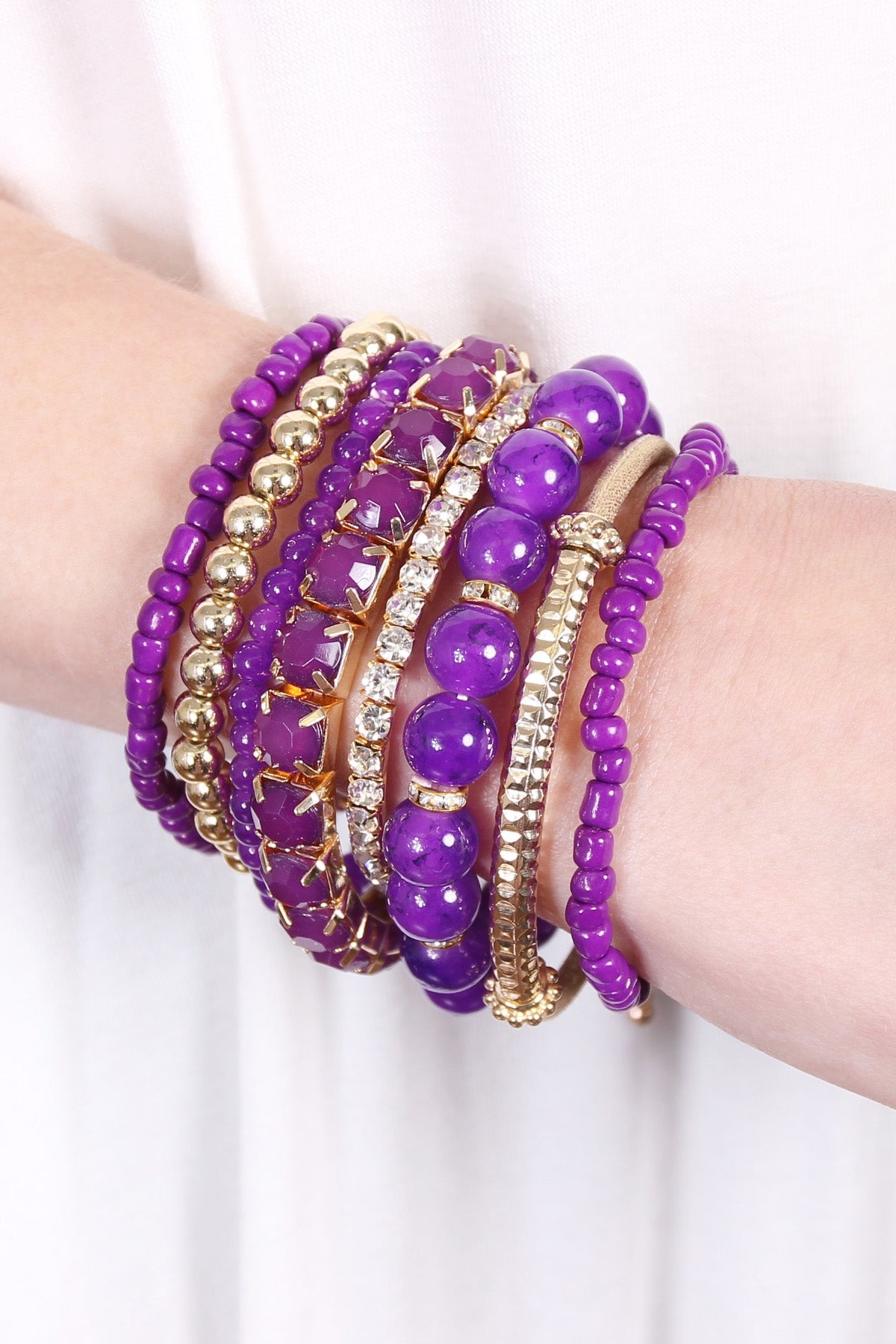 Pack of 6 Dark Purple and Multicolor Elastic Stretch Bracelets for Wrist