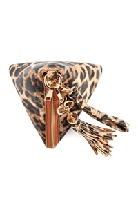Set of 6 Leopard - Printed Pyramid - Shaped Tassel Wristlet Leather - Look Bags