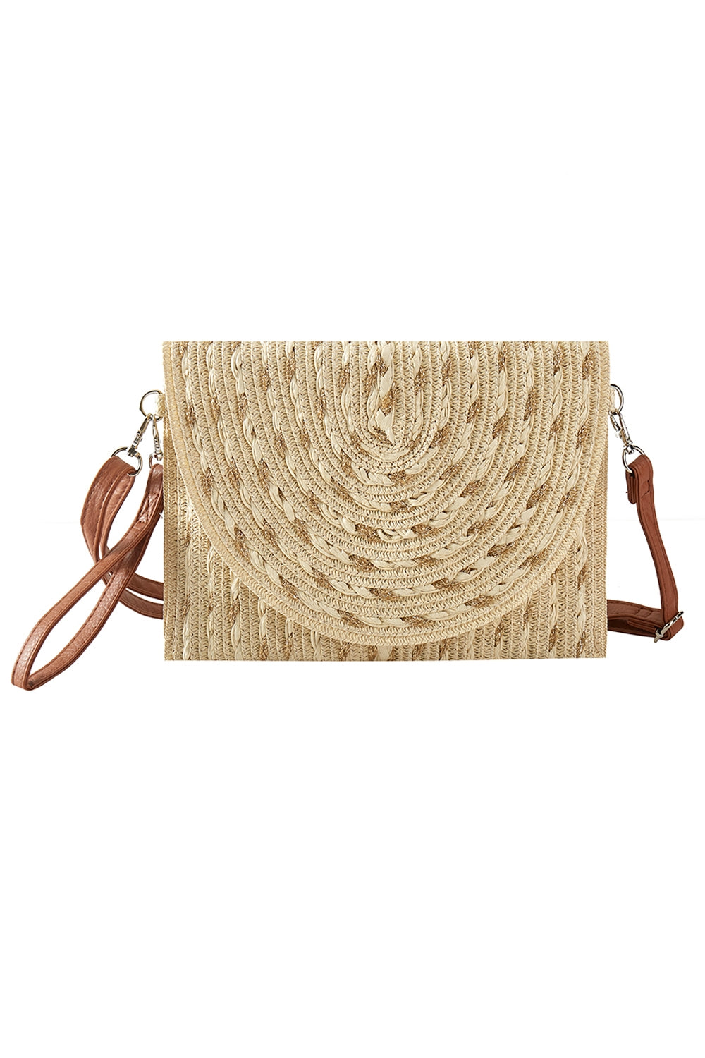 Beige Gold Thread Mixed Color Straw Clutch and Crossbody Bags - Set of Six