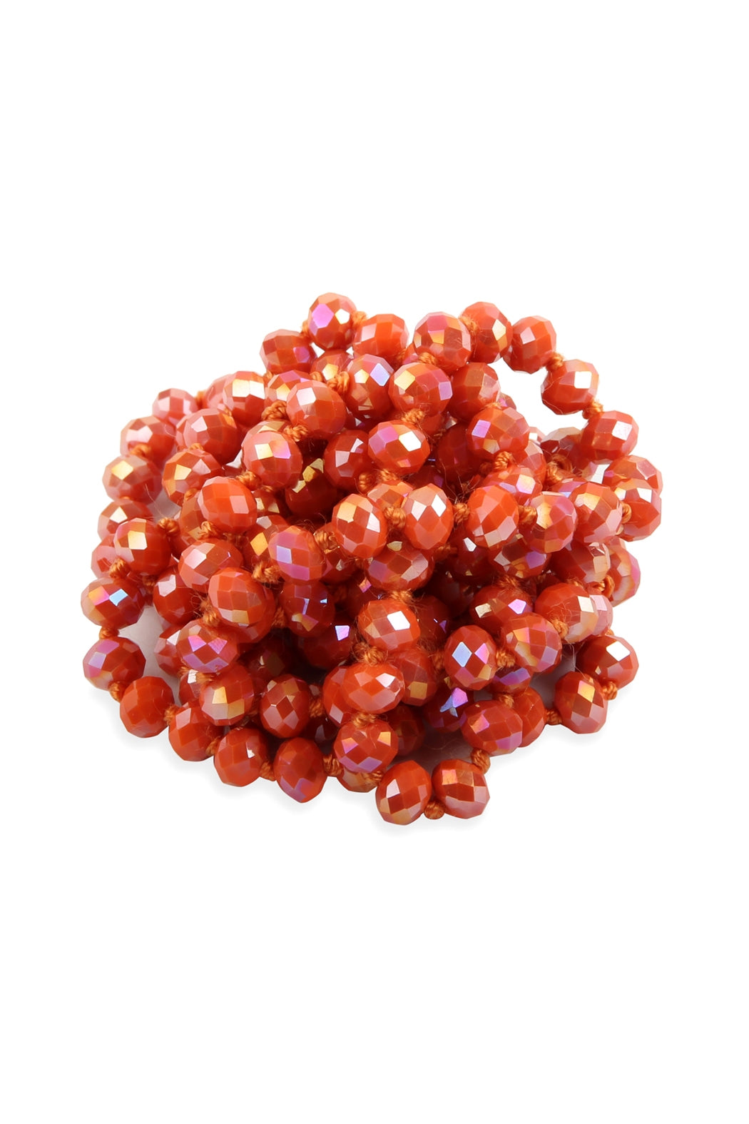 Set of 6 Hand - Knotted Orange Longline Glass Bead Necklaces