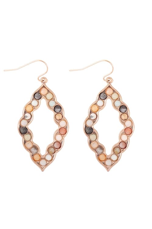 Set of 6 Gold - Plated Amazonite Marquise Drop Fish Hook Earrings with Natural Stone