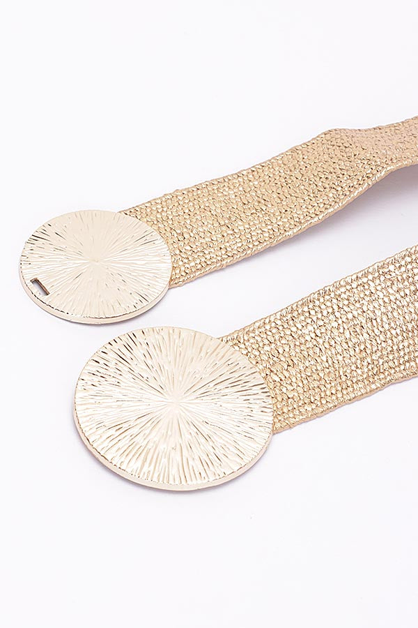 Pack of 6 Gold - Round Metal Buckle Stretch Belts (4978)