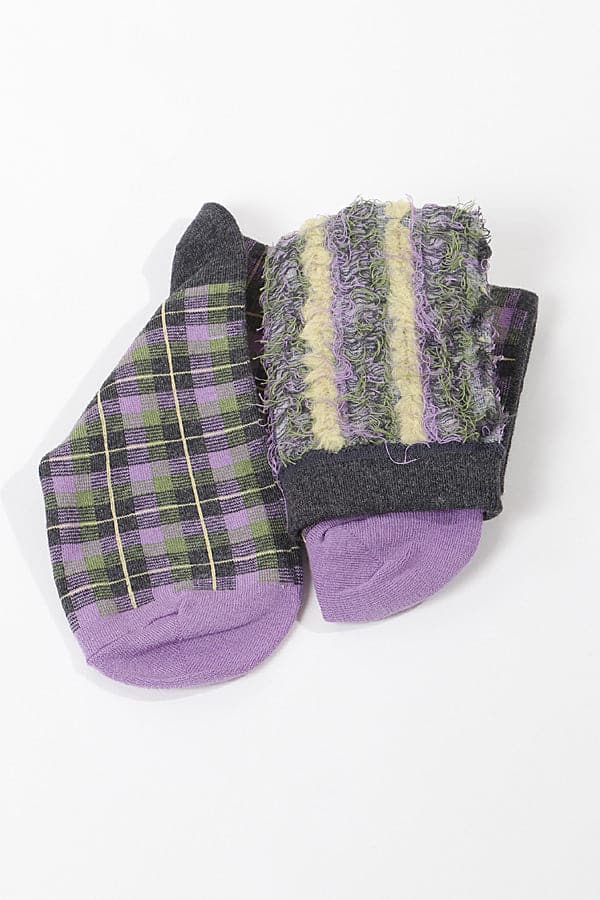 Pack of 6 Gray Plaid Crew Socks - Size 152