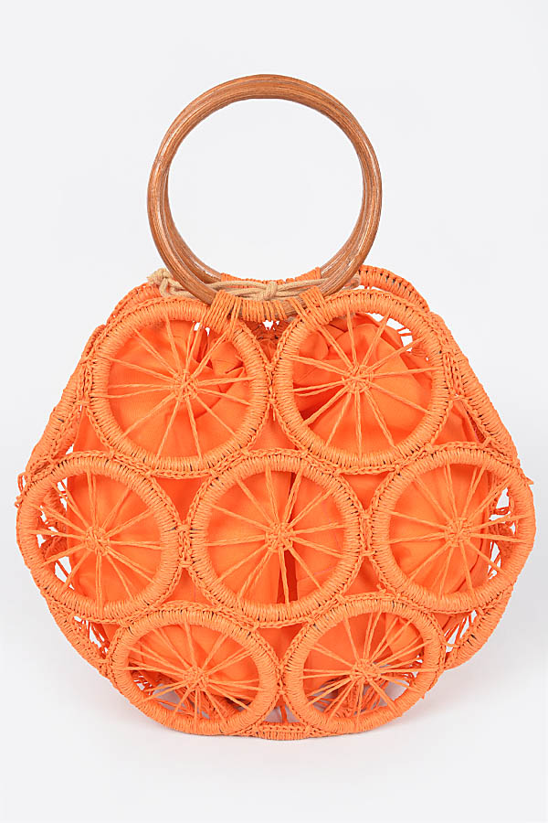 Set of Three 1801 Orange Faux Straw Round Tote Bags
