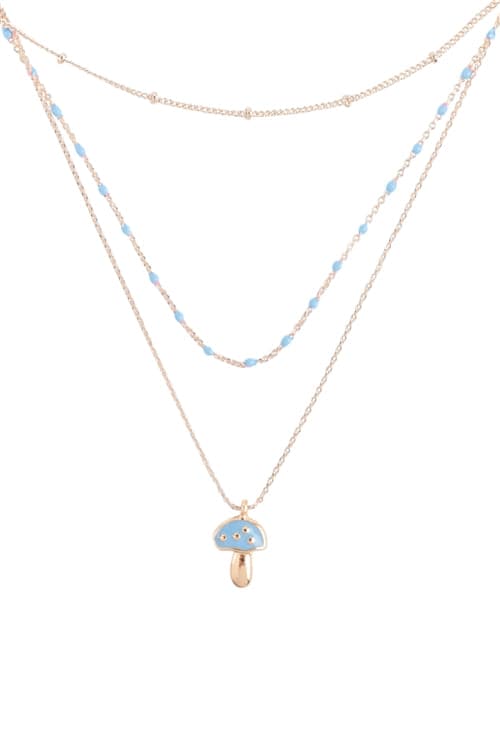 Beautiful Blue Mushroom-Shaped Pendant with Colored Layered Necklace - Pack of Six Pieces