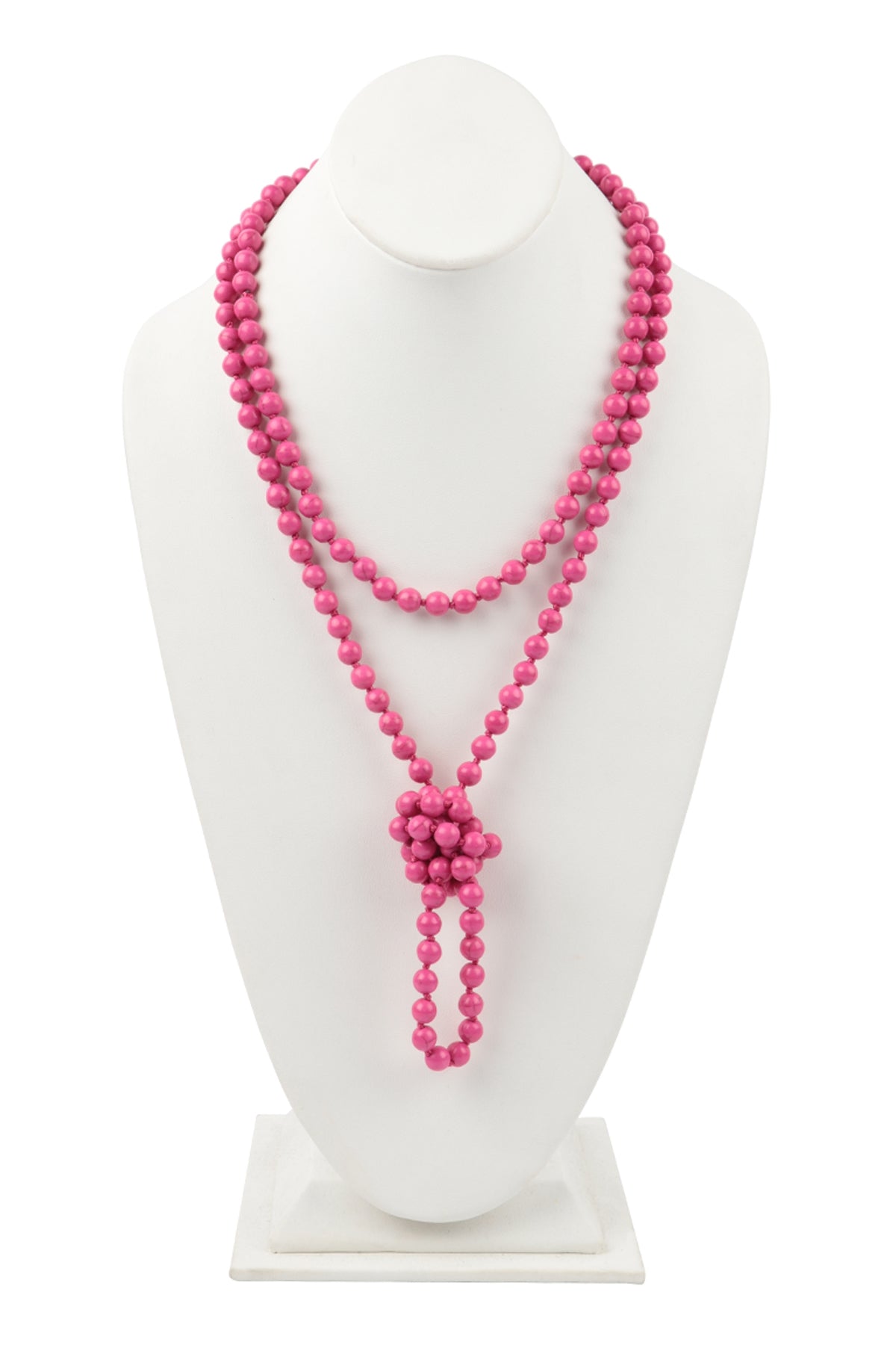 Pack of 6 Dark Fuchsia Hand - Knotted Long Necklaces Crafted from Natural Stone