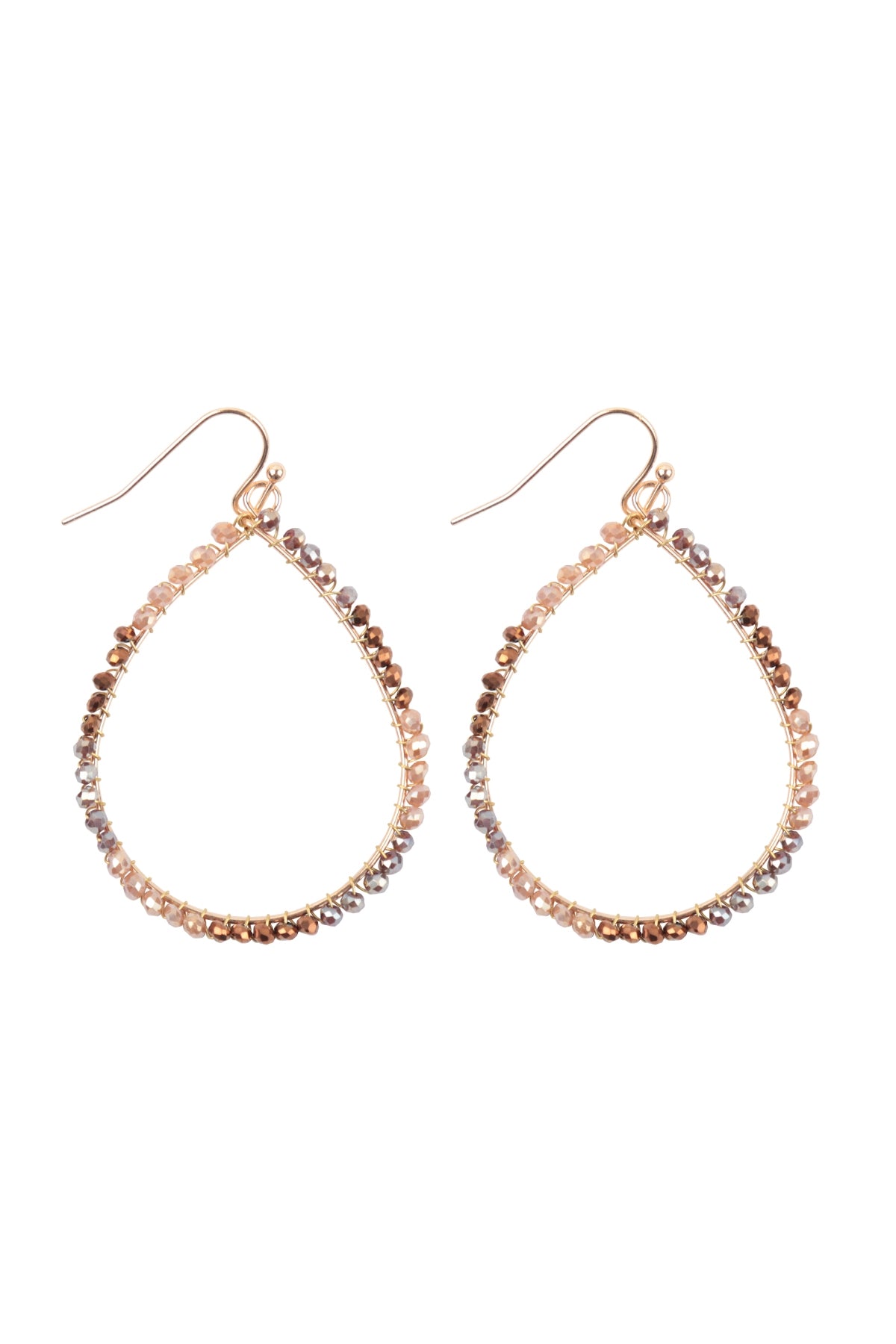 Brown Wire Teardrop Glass Beads Fish Hook Style Earrings - Set of Six Pieces