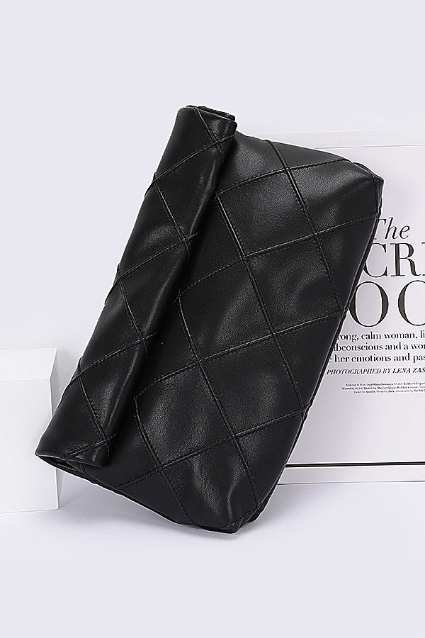 Set of 3 White Quilted Faux Leather Pouches - 8346