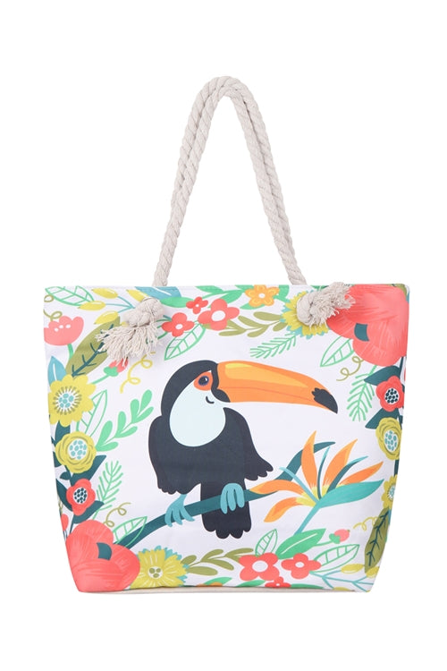 Multicolored Bird Floral Design Tote Bags - Set of 6