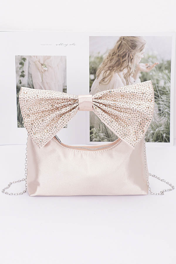 Pack of 3 Light Pink 0626 Rhinestone Hotfix Bow Handle Nylon Clutches