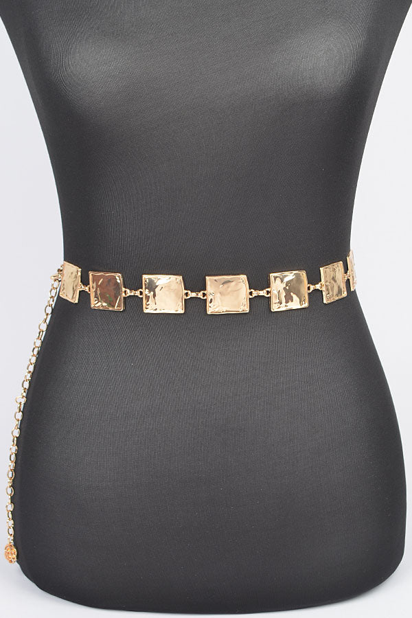 6-Piece Set of 7178 Gold Hammered Square Metal Chain Belts