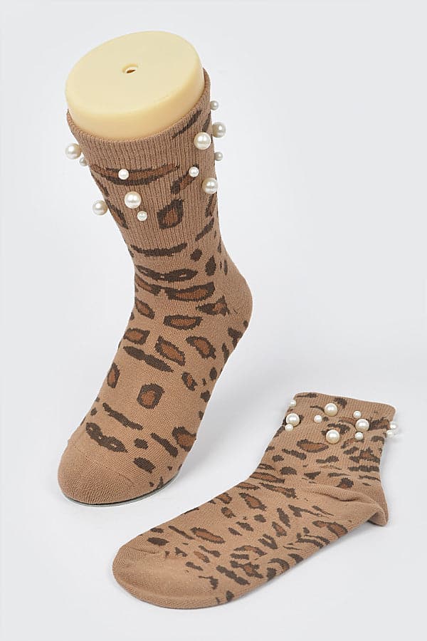 Brown Leo Socks with Pearl - 6 - Piece Pack