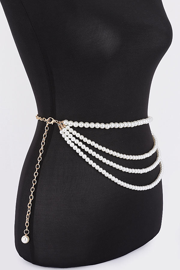 Pack of 6 Layered Faux Pearl Flower Ribbon Belts in Ivory Color - Style 5878