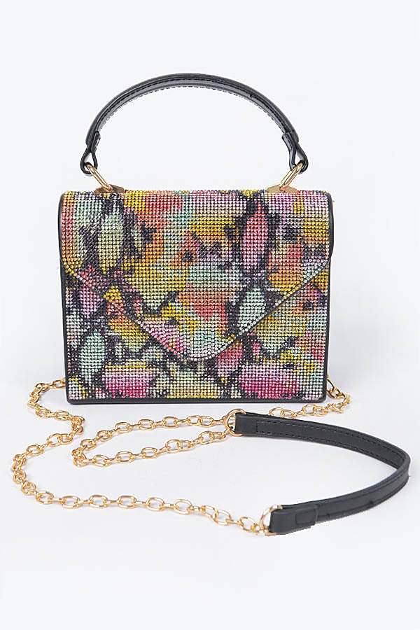 Pack of 3 - Stylish 9715 Multicolor Black Snake Rhinestone Top Handle Bags