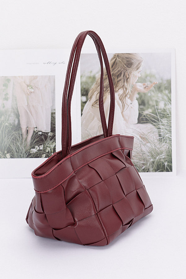 0526 Camel Faux Leather Braided Tote Bag - Set of 3