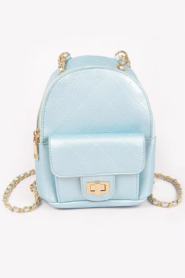 Blue Quilted Mini Chain Back Pack - Set of Three