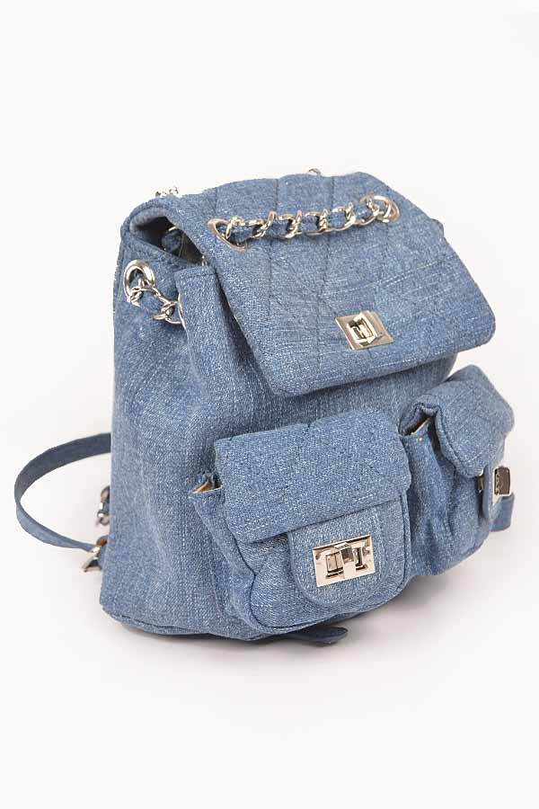 Pack of 3 Medium Blue 9311 Quilted Denim Backpacks