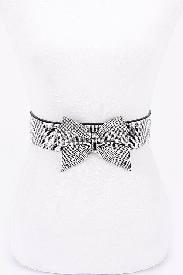 Pack of 6 Clear Rhinestone Ribbon Elastic Belts - 3878
