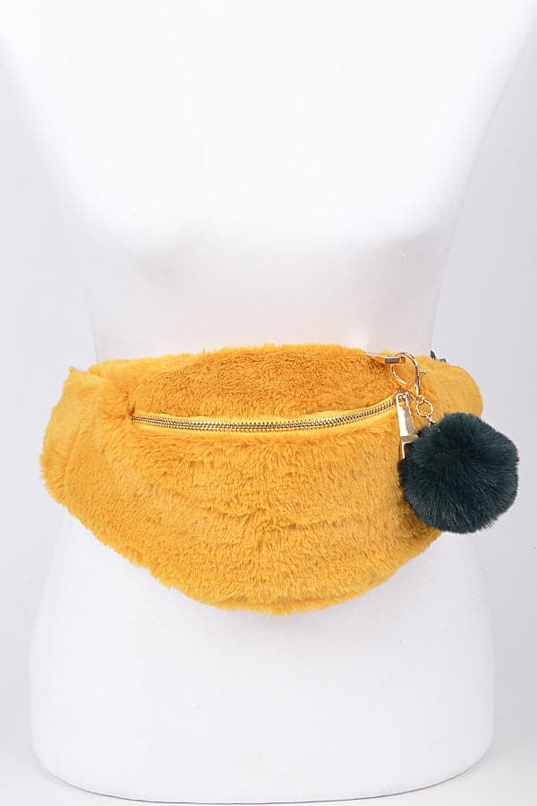 Set of 3 Mustard-Colored Faux Fur Fanny Packs - Style No. 4127
