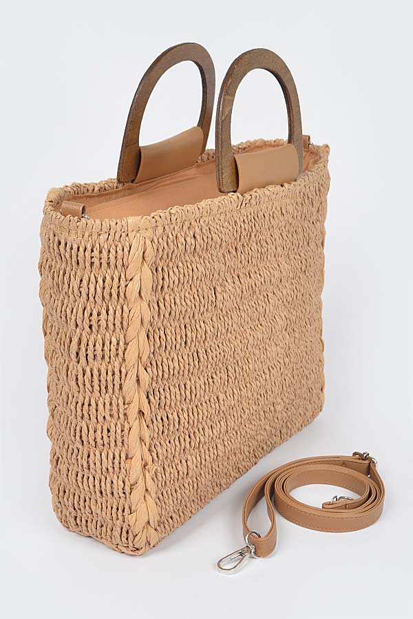 Khaki Faux Straw Tote Bag - Pack of Three (9111)