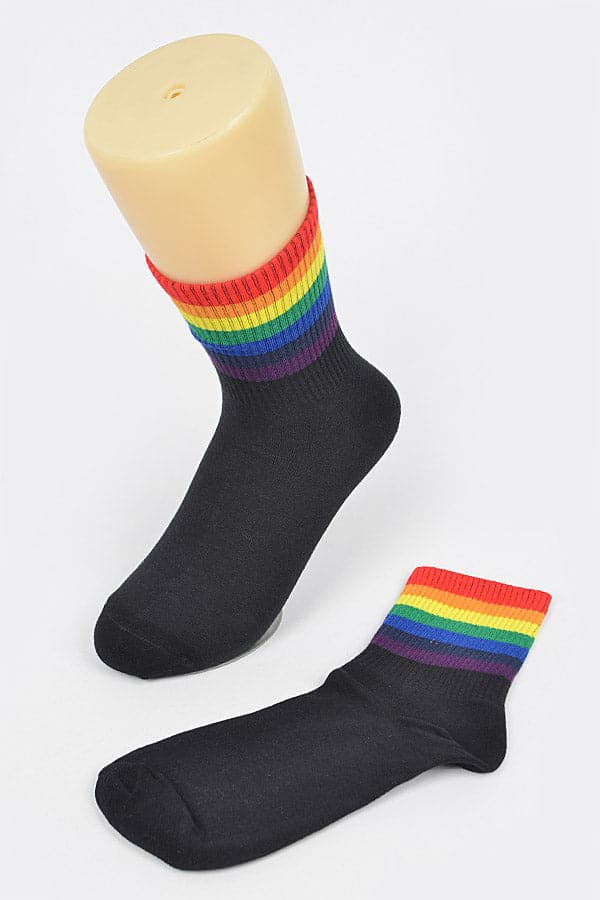 Pack of 6 - Stylish 3038 Black Rainbow Trim Ankle Socks