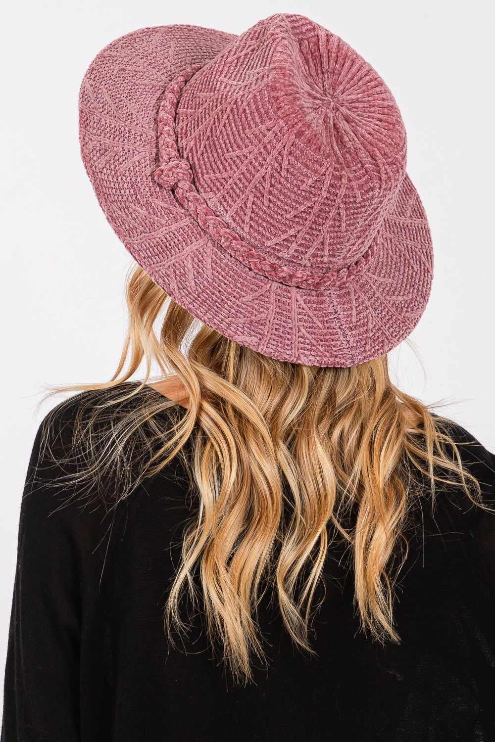 Mauve Chenille Patterned Fedora Hats with Braided Bands - Pack of Six Fashionable Headwear