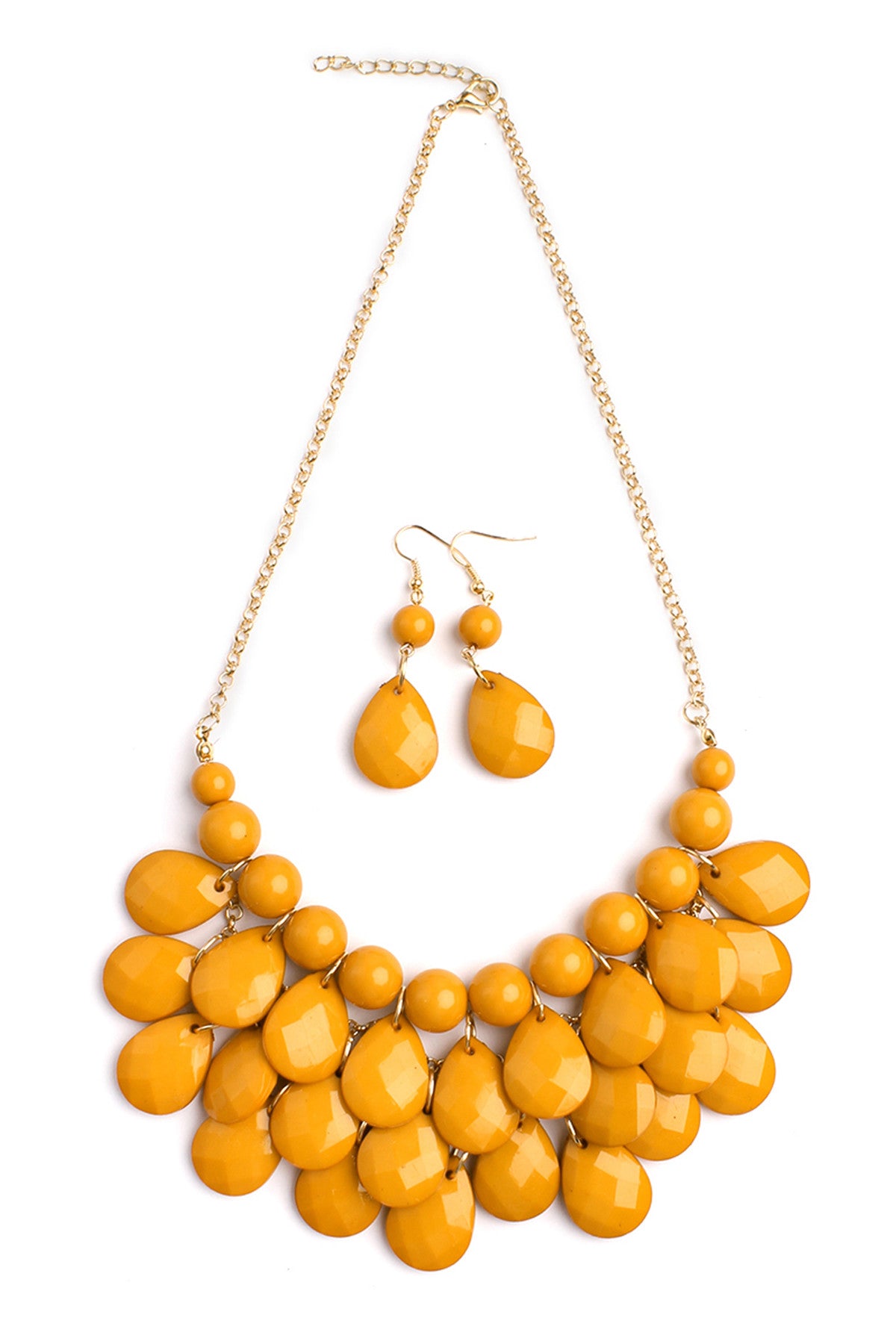 6-Piece Mustard Teardrop Bubble Bib Necklace and Earring Set