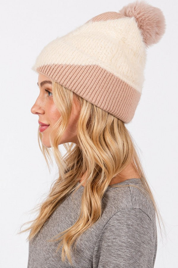 Set of 6 Fuzzy 9710 Blush Fleece Pom Pom Beanies