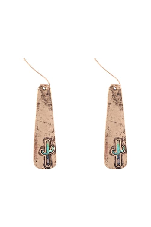 Gold Burnished Drop Earrings with Cactus Abalone Fish Hook Design - Set of 6 Pieces