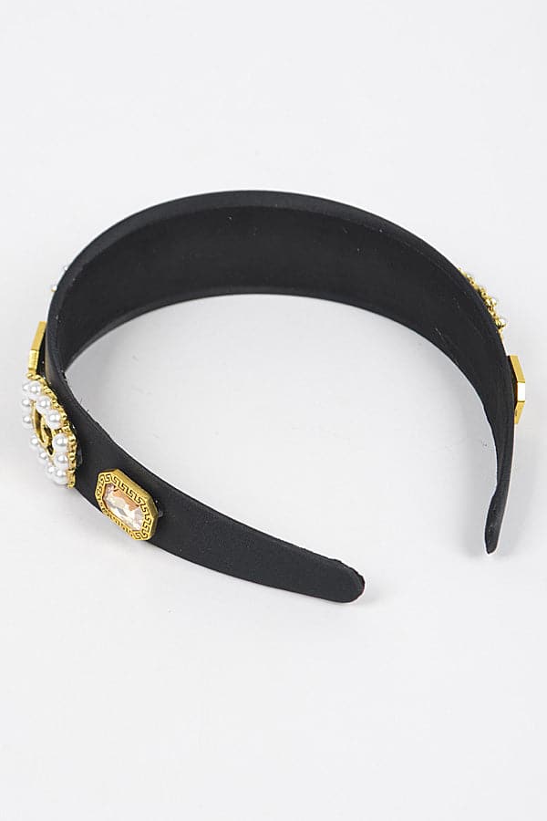 Black Plastic Hairband Set with Imitation Gemstones - Pack of 6
