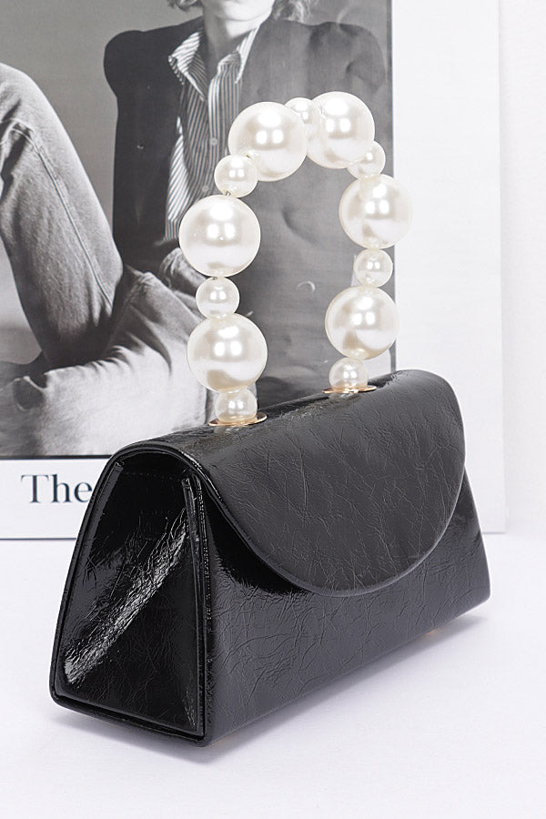 Pack of 3 Stylish 4036 Black Metallic Pearl Handle Flap Bags