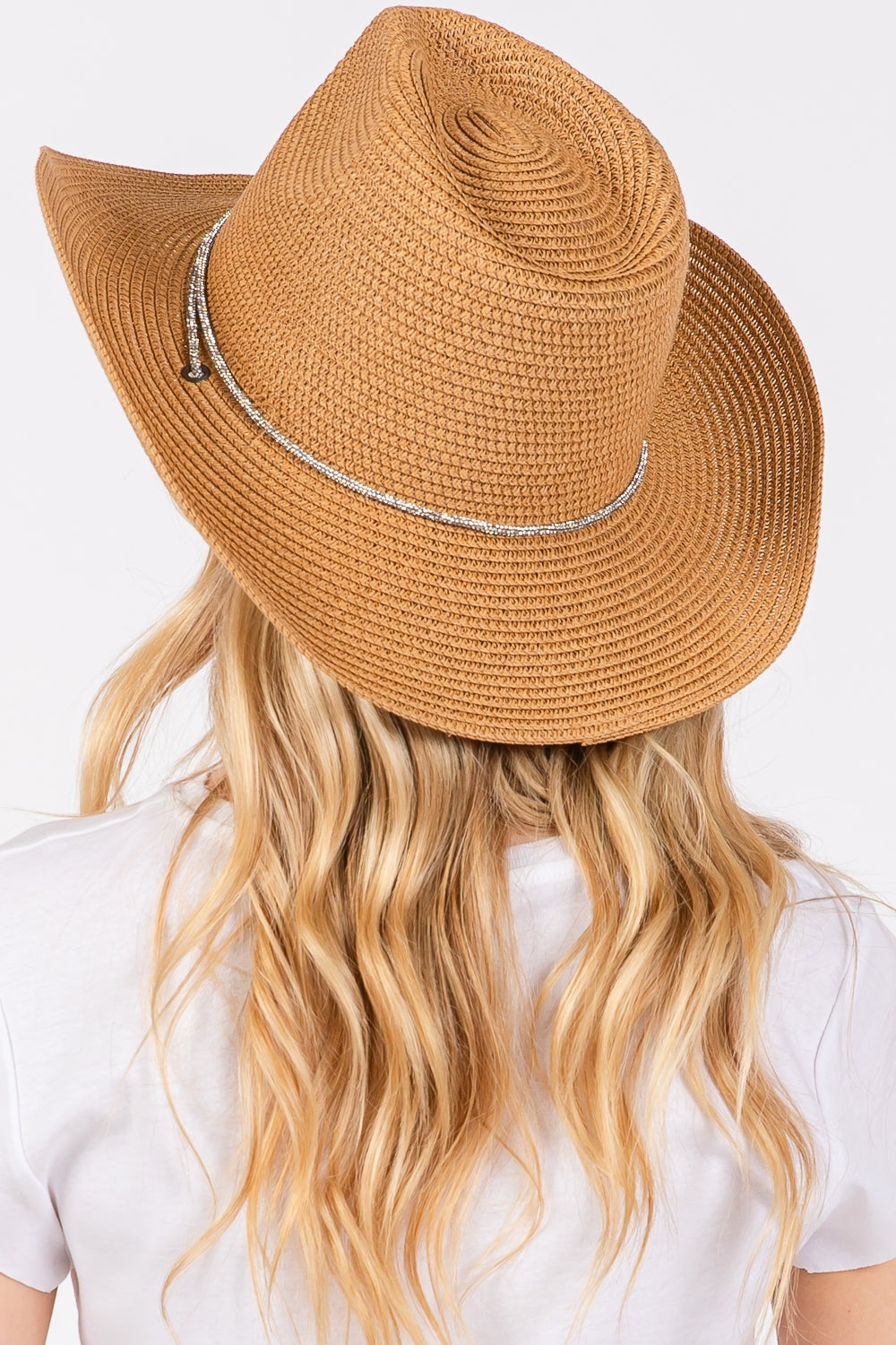 Taupe Rhinestone Chin Strap and Band for Cowboy Hats - Pack of Six Pieces